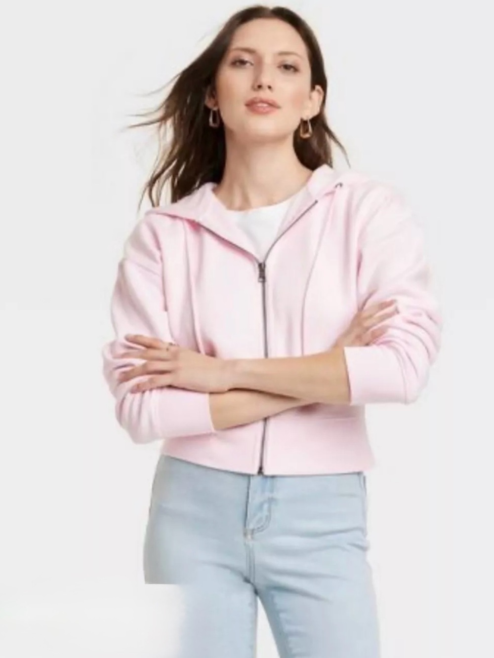 NWOT Universal Thread Light Pink Crop Zip-Up Hoodie